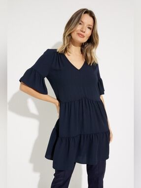 Joseph Ribkoff Layered Ruffle Mini Dress Black Size 16 Plus Size Short Sleeve